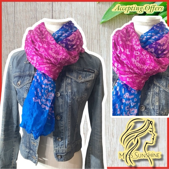 Accessories - Wide and long crinkle scarf in beautiful Pink / Blue w/ a hole -not easily found